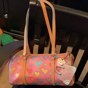 Pink and Blue Shoulder Bag with Heart Pattern
